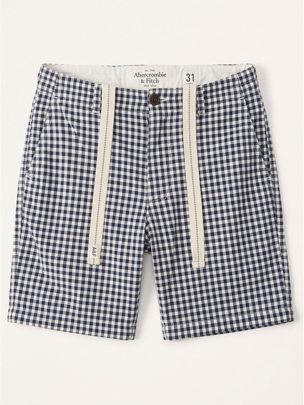 Abercrombie & Fitch Men’s Gingham Check Shorts Size 31 Blue White Drawstring